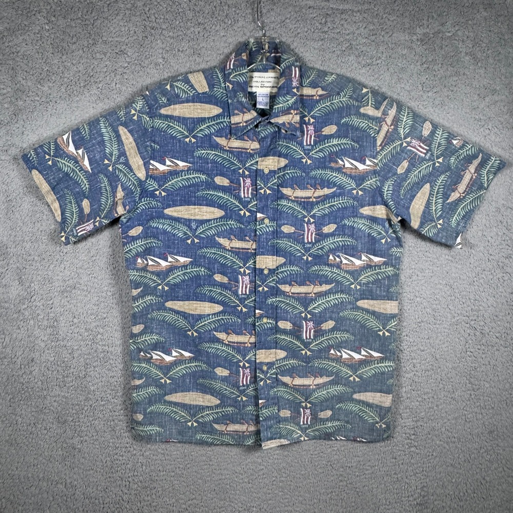 Reyn Spooner Dietrich Varez Hawaiian Shirt Mens Large Blue Nautical Canoe 2006
